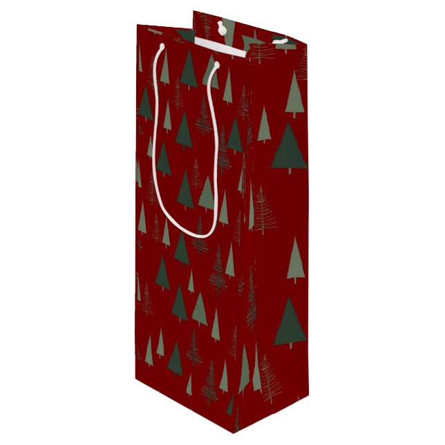 Green Christmas trees Wine Gift Bag (Front Angled)