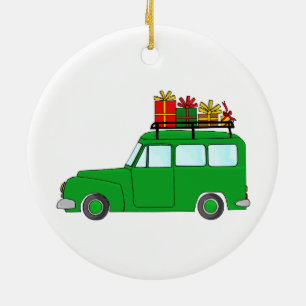 Green Christmas truck with gifts Ceramic Tree Decoration