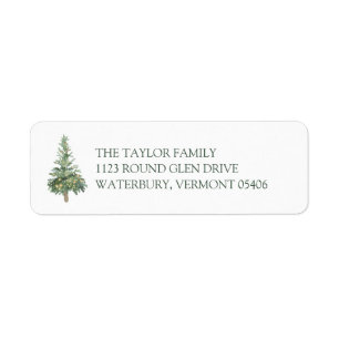 Green Christmas Watercolor Tree Return Address