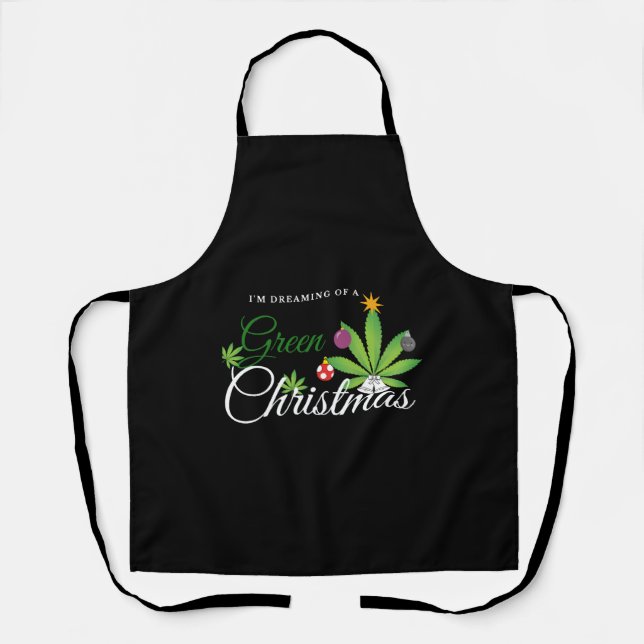 Green Christmas Weed Shirt Apron (Front)