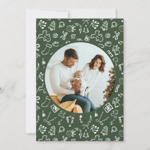 Green Christmas Whimsical hand drawn Family Photo Holiday Card