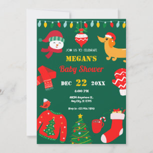 Green Christmas winter icon baby shower Invitation
