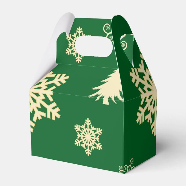 Green Christmas with Cream Snowflakes Favour Box (Back Side)