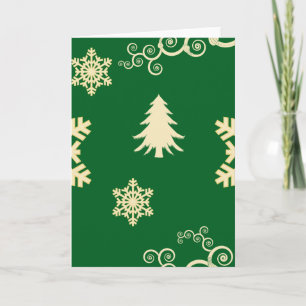 Green Christmas with Cream Snowflakes Holiday Card
