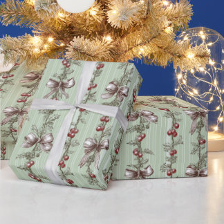 Green Christmas Wrapping Paper Festive Print