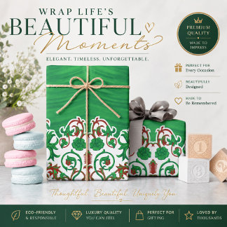 Green Christmas Wrapping Paper | Ornamental Gift
