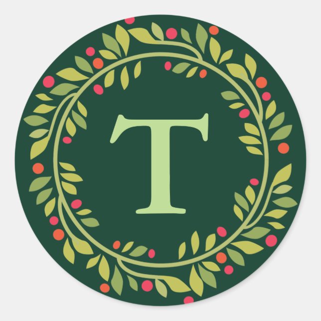 Green Christmas Wreath Envelope Seal (Front)