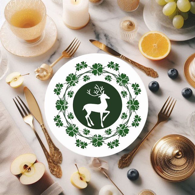 Green Christmas Wreath Reindeer Round Paper Coaster (Green Christmas Wreath Reindeer Round Paper Coaster)