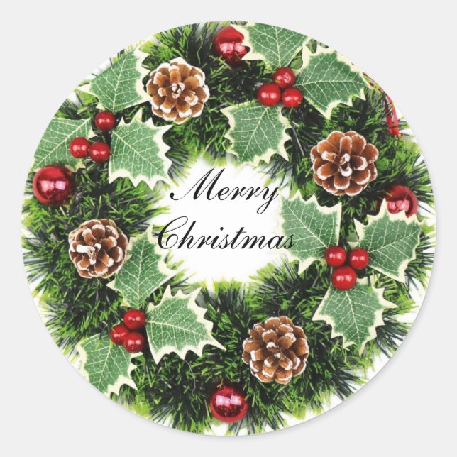Green Christmas wreth Classic Round Sticker (Front)
