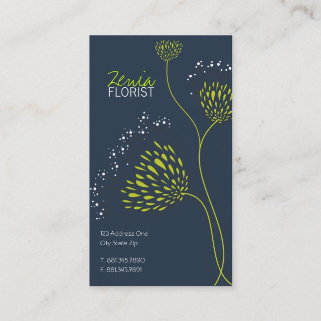 Green Chrysanthemum Flowers Elegant Chic Floral Business Card (Front)