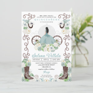 Green Cinderella Carriage Western Quinceañera Invitation