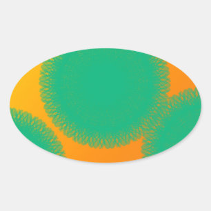 green circle in yellowish orange oval sticker