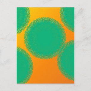 green circle in yellowish orange postcard