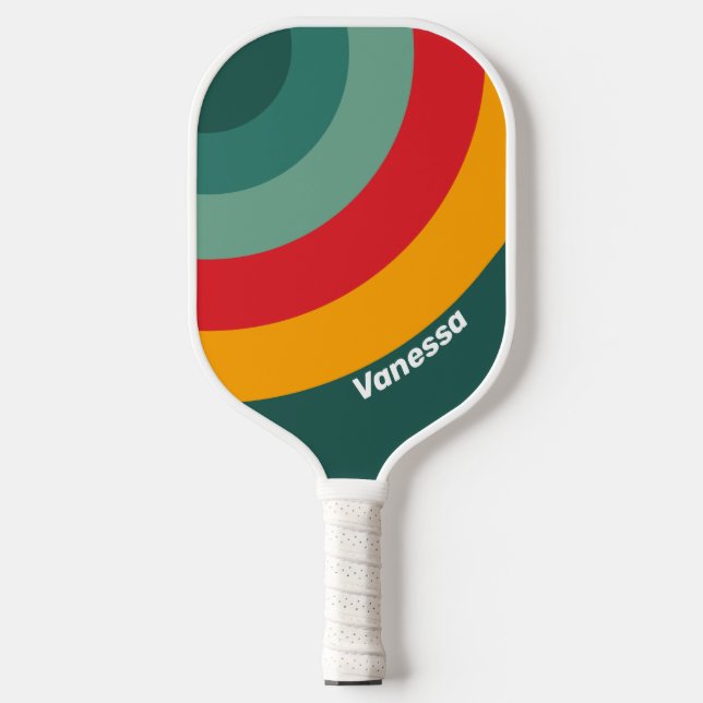 Green Circle Stripe with Name Pickleball Paddle (Front)
