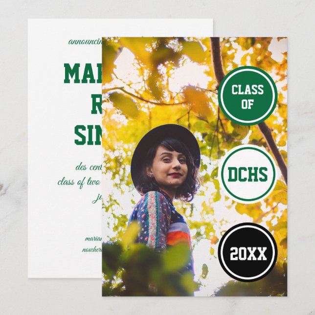 Green Circles Photo Graduation Invitation (Front/Back)