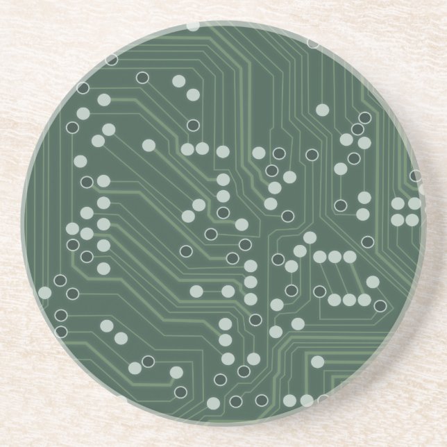 Green Circuit Board Background Pattern Art Coaster (Front)