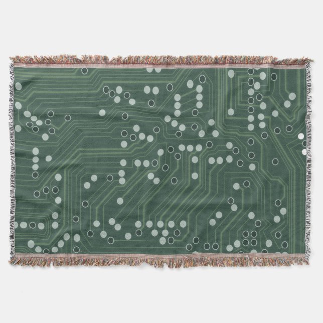 Green Circuit Board Background Pattern Art Throw Blanket (Front)