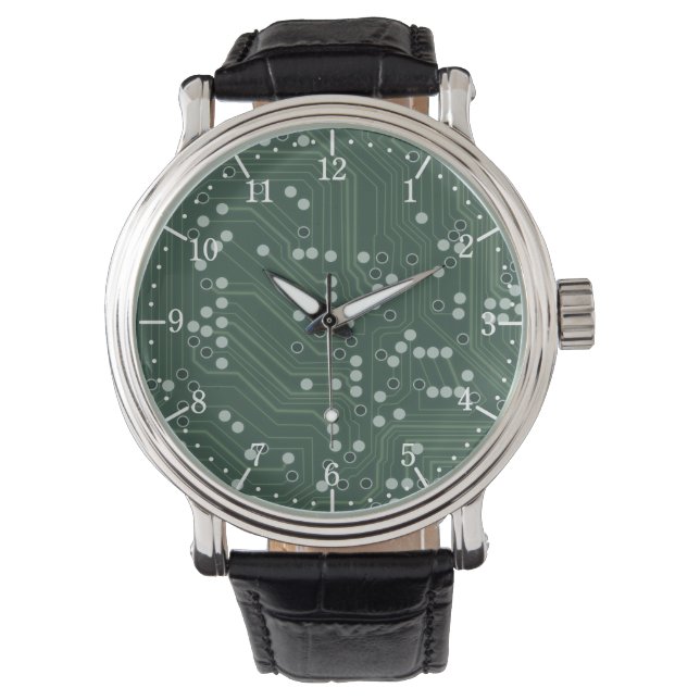 Green Circuit Board Background Pattern Art Watch (Front)