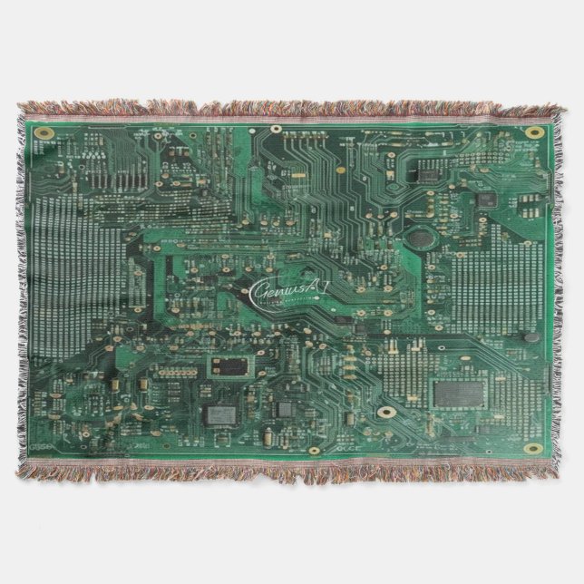 Green Circuit Board Cotton Throw Blanket (Front)