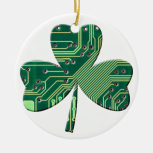 Green Circuit Board St Patrick Day Shamrock Ceramic Tree Decoration