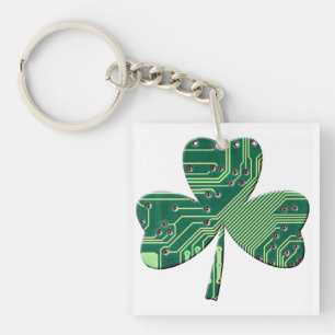 Green Circuit Board St Patrick Day Shamrock Key Ring