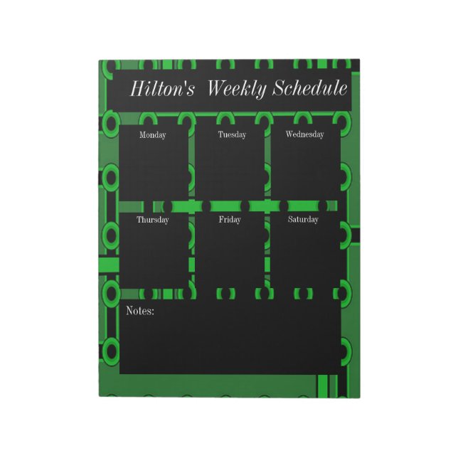 Green circuit board weekly schedule notepad (Rotated)