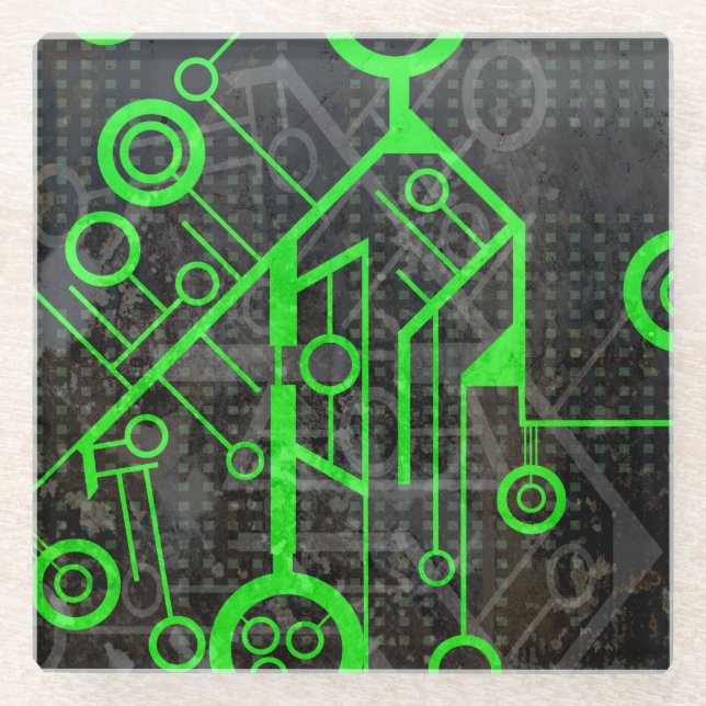 Green Circuit Glass Coaster (Front)
