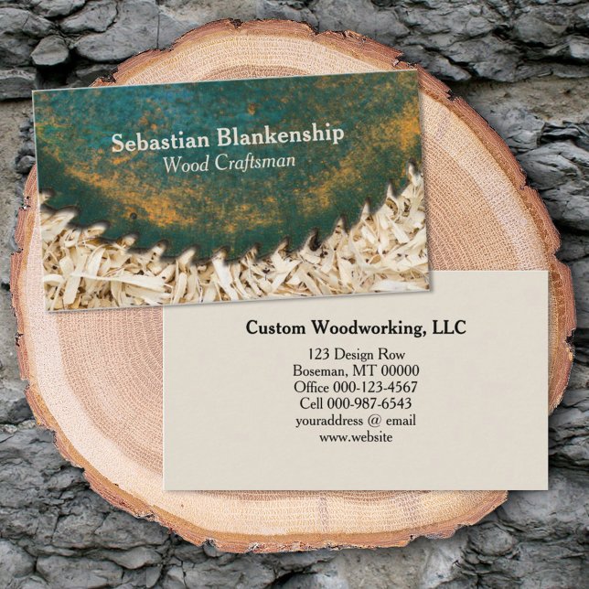 Green Circular Saw Sawdust Woodworking Craftsman Business Card (Creator Uploaded)