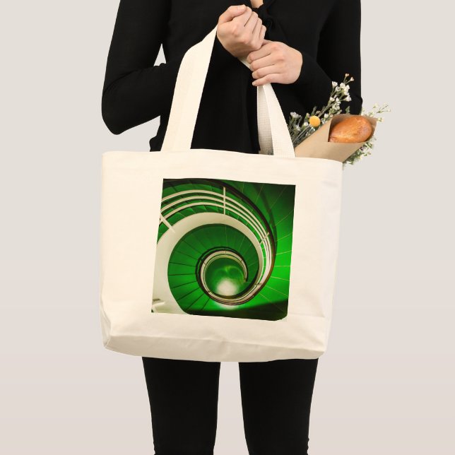 Green Circular Stairway Large Tote Bag (Front (Product))
