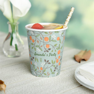 Green Citrus and Orange Blossom Paper Cups