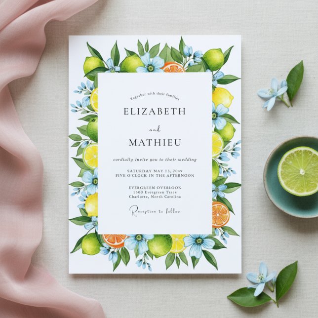 Green Citrus Floral Romance Wedding Invitation (Creator Uploaded)