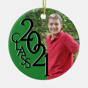 Green Class 2021 Graduation Photo Ceramic Tree Decoration
