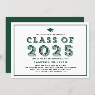 Green Class of 2025 Cap Retro Graduation Invitation