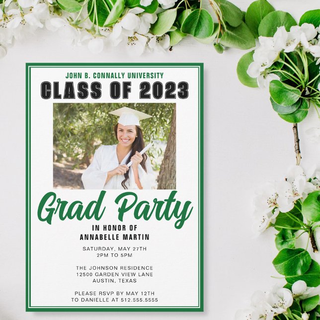 Green Class of 2025 Photo Modern Graduation Party Invitation (Creator Uploaded)