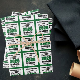 Green Class of 2026 Customized Graduation Wrapping Paper Sheet