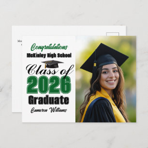 Green Class of 2026 Graduate Photo Graduation Announcement Postcard