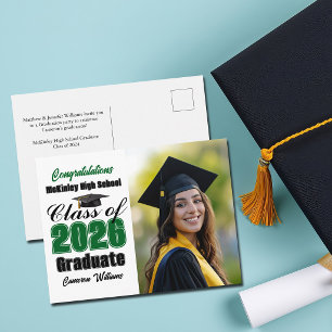 Green Class of 2026 Graduate Photo Graduation Announcement Postcard
