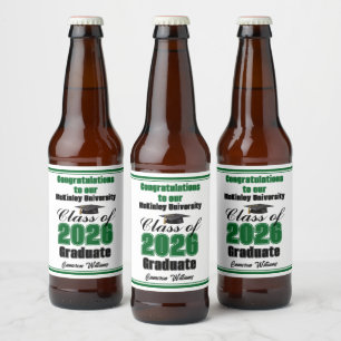 Green Class of 2026 Graduation Party Custom Beer Bottle Label