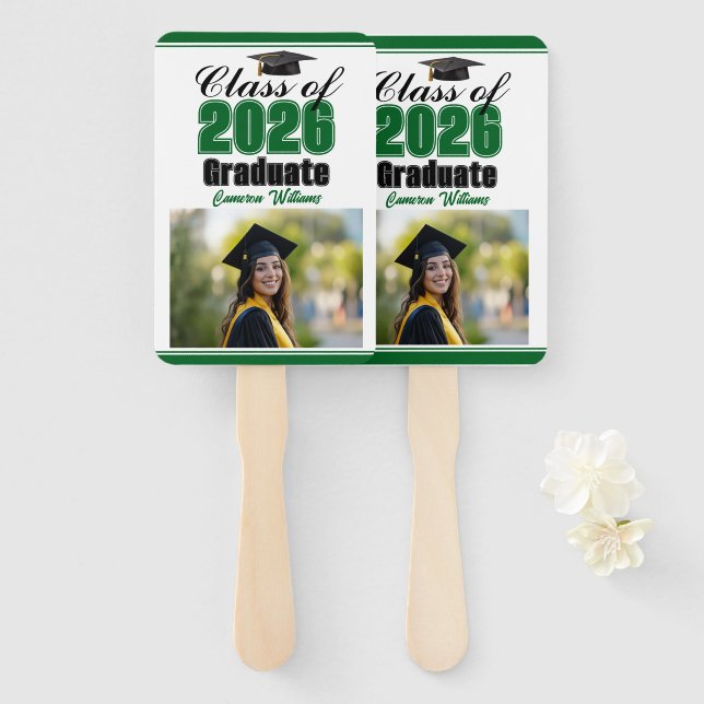 Green Class of 2026 Photo Custom Graduation Photo Hand Fan (Front and Back)
