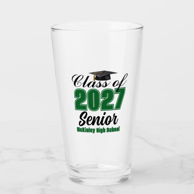 Green Class of 2027 Senior Custom High School Glass (Front)
