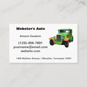 Green Classic Car With Flames Business Card