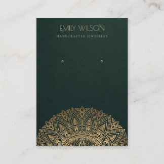 GREEN CLASSIC GOLD ORNATE MANDALA EARRING DISPLAY BUSINESS CARD