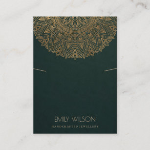 GREEN CLASSIC GOLD ORNATE MANDALA NECKLACE DISPLAY BUSINESS CARD