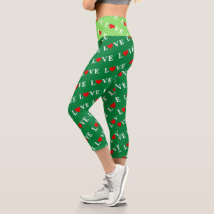 Green Classic Love Heart Elegant Forest Green Capri Leggings
