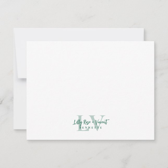 Green Classic Monogram Couple Custom Wedding Card (Front)