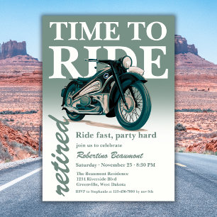 Green Classic Motorbike Ride Fast Retirement Party Invitation