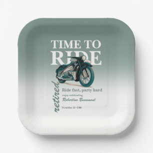 Green Classic Motorbike Ride Fast Retirement Party Paper Plate