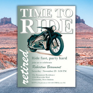 Green Classic Motorbike Time to Ride Retirement Invitation