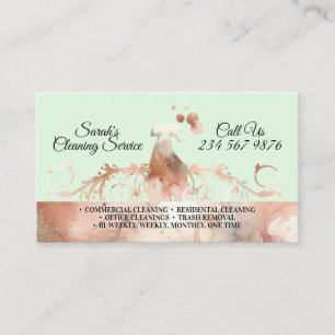 Green Classy Maid Cleaning Services Watercolor Business Card
