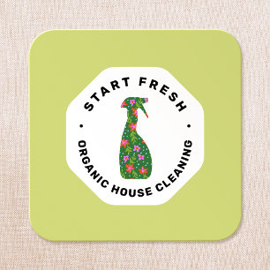 Green Cleaning Service Floral Spray Bottle Square Business Card
